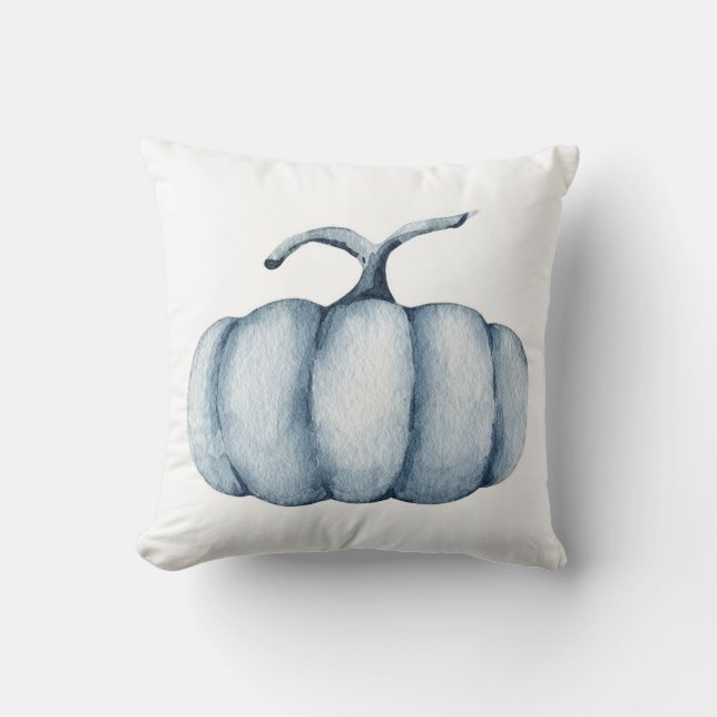 Thanksgiving pumpkin watercolor blue design throw pillow (Front)