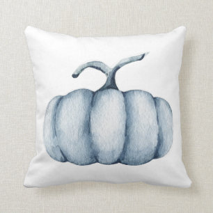 Thanksgiving pumpkin watercolor blue design throw pillow