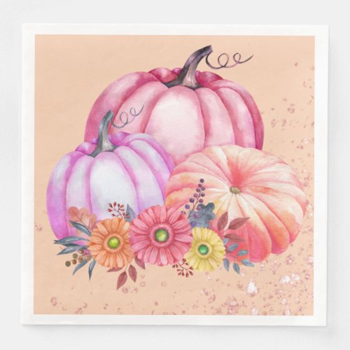 Thanksgiving Pumpkin Watercolor Design  Paper Dinner Napkins