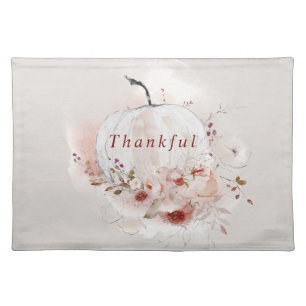 Thanksgiving pumpkin watercolor floral thankful  cloth placemat