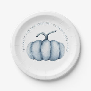 Thanksgiving pumpkin watercolor personalized paper plates