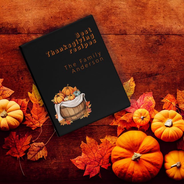 Thanksgiving pumpkin watercolor recipe black mini binder (Creator Uploaded)