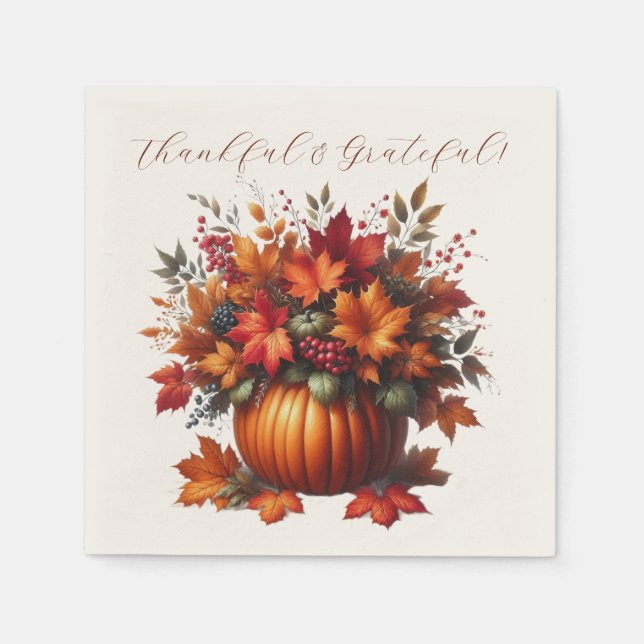 Thanksgiving- Pumpkin with Fall Leaves Napkins (Front)