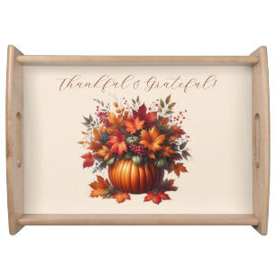 Thanksgiving-Pumpkin with Fall Leaves Serving Tray