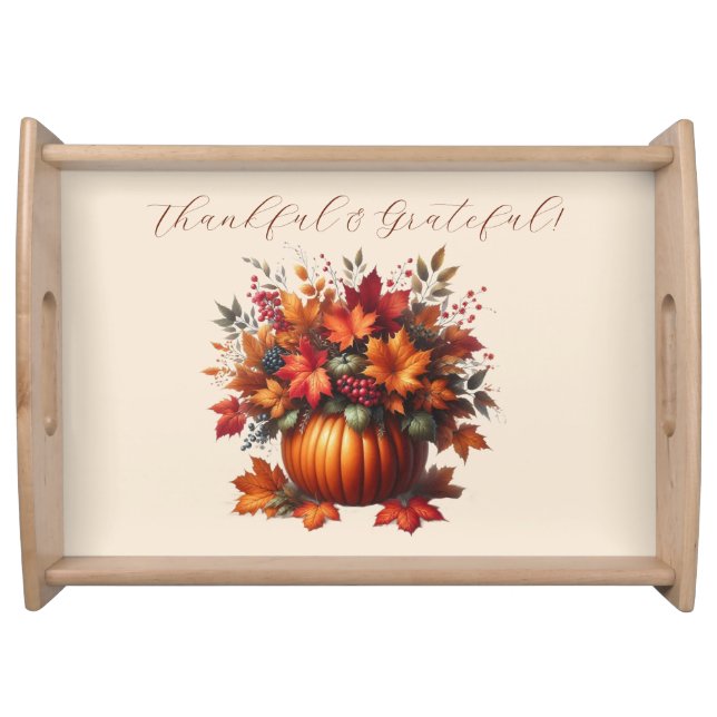 Thanksgiving-Pumpkin with Fall Leaves Serving Tray (Front)