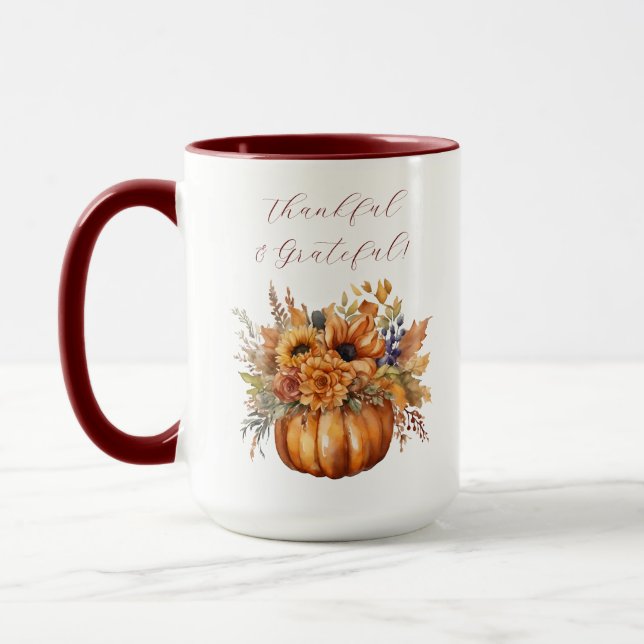 Thanksgiving-Pumpkin with Flowers- Mug (Left)