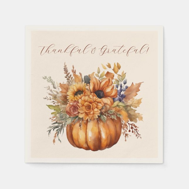 Thanksgiving- Pumpkin with Flowers- Napkins (Front)