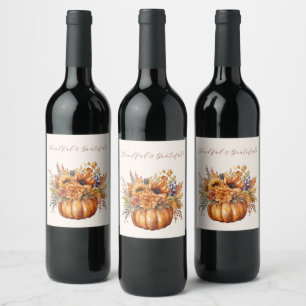 Thanksgiving-Pumpkin with Flowers- Wine Label
