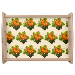Thanksgiving Pumpkin with Leaves Pattern Serving Tray