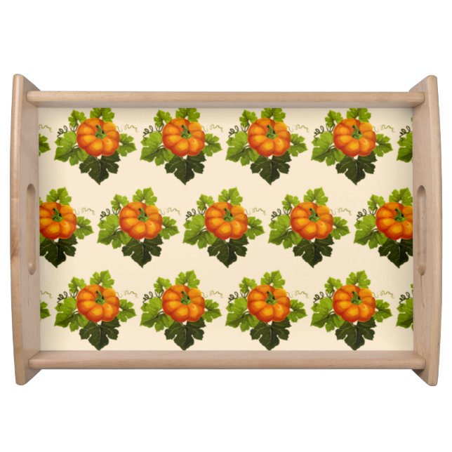 Thanksgiving Pumpkin with Leaves Pattern Serving Tray (Front)