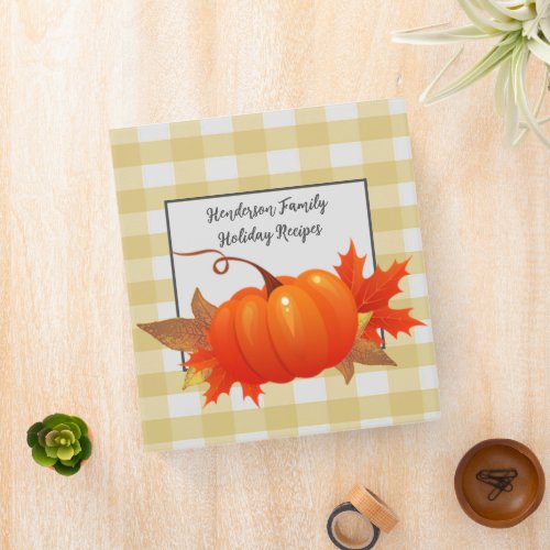 Thanksgiving Pumpkin Yellow Buffalo Plaid 3 Ring Binder