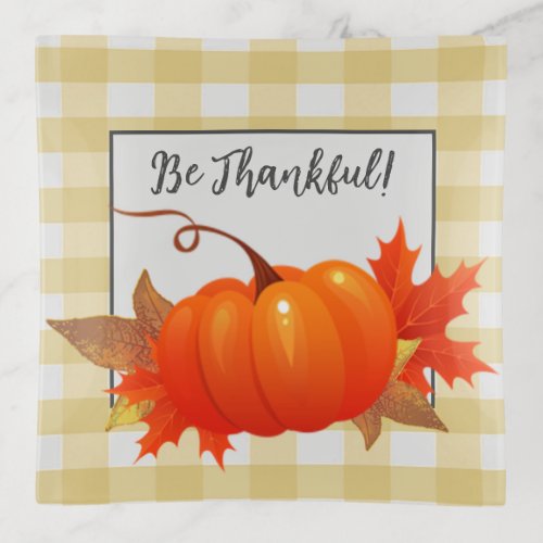 Thanksgiving Pumpkin Yellow Buffalo Plaid Trinket Tray