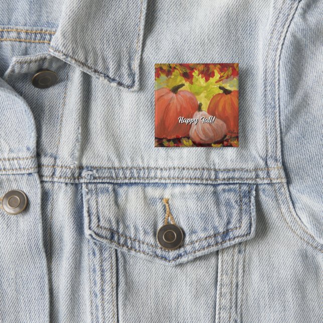 Thanksgiving Pumpkins #2 Fall Autumn Leaves Button (In Situ)