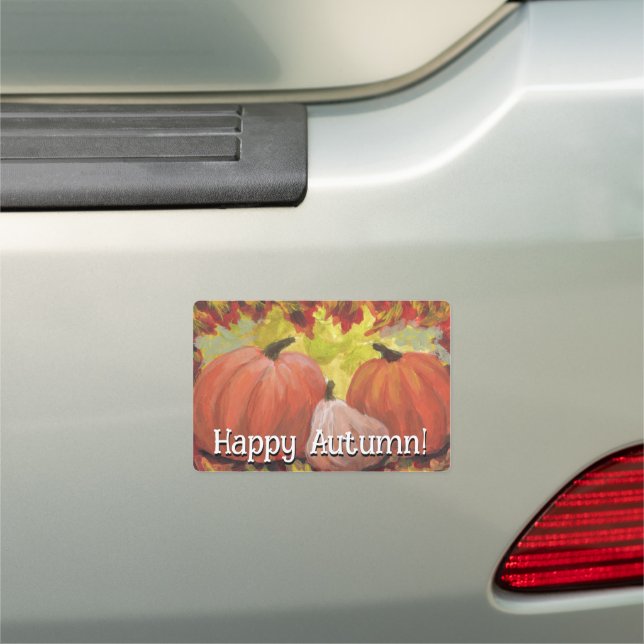 Thanksgiving Pumpkins #2 Fall Autumn Leaves Car Magnet (In Situ)