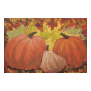 Thanksgiving Pumpkins #2 Fall Autumn Leaves Wood Wall Art