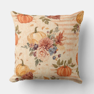 Thanksgiving,Pumpkins and Flowers Pattern Art Throw Pillow