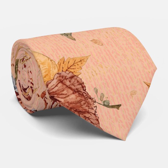 Thanksgiving,Pumpkins and Flowers Pattern Neck Tie (Rolled)