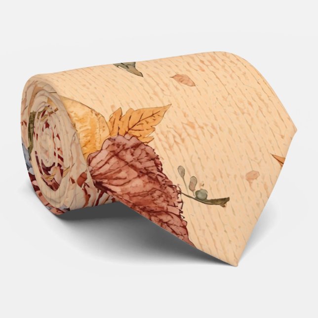 Thanksgiving,Pumpkins and Flowers Pattern Neck Tie (Rolled)