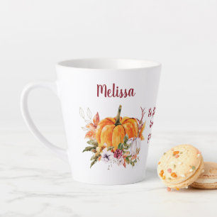 Thanksgiving Pumpkins And Flowers With Text Latte Latte Mug