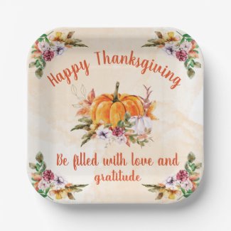 Thanksgiving Pumpkins And Flowers With Text