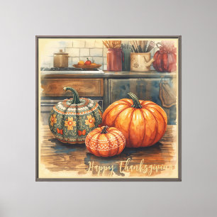 Thanksgiving Pumpkins Art Stretched Canvas Print