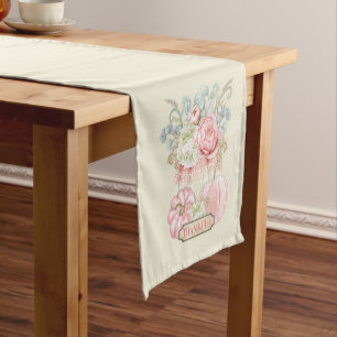 Thanksgiving Pumpkins Autumn Fall Pink Ivory Sage Short Table Runner