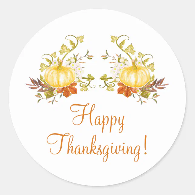 Thanksgiving Pumpkins & Autumn Leaves Classic Round Sticker | Zazzle