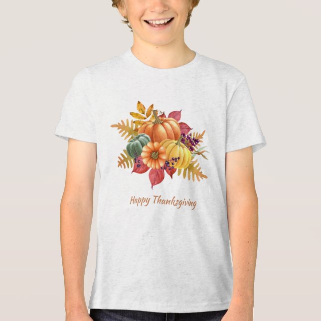 Thanksgiving Pumpkins Boys T-Shirt Tri-Blend Shirt (Front)