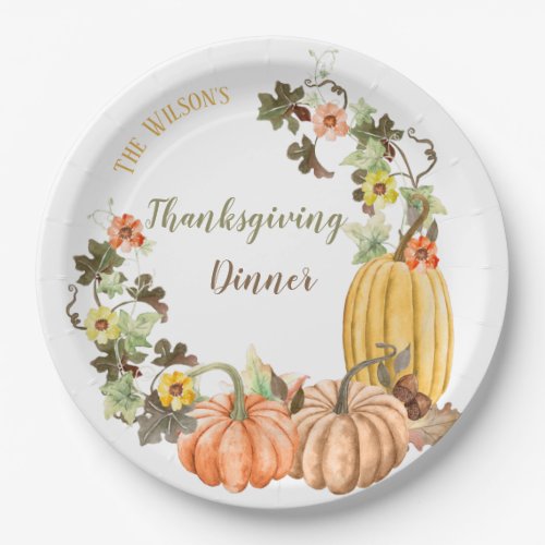 Thanksgiving Pumpkins Butternut Sage Orange Paper Plates