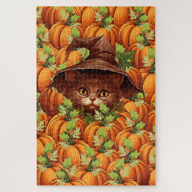 THANKSGIVING PUMPKINS CUTE CAT JIGSAW PUZZLE (Vertical)