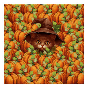 THANKSGIVING PUMPKINS CUTE CAT POSTER