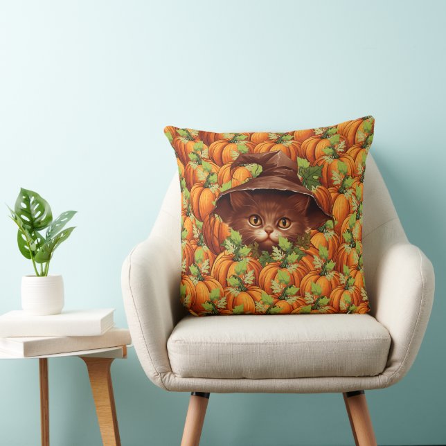 THANKSGIVING PUMPKINS CUTE CAT THROW PILLOW (Chair)