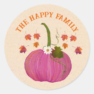 Thanksgiving pumpkins fall foliage personalize classic round sticker