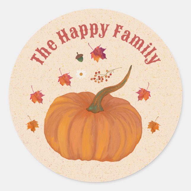 Thanksgiving pumpkins fall foliage personalize classic round sticker (Front)
