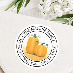 Thanksgiving pumpkins fall harvest return address classic round sticker
