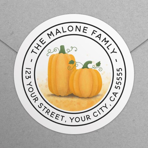 Thanksgiving pumpkins fall harvest return address classic round sticker