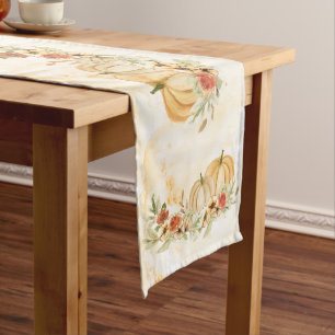 Thanksgiving Pumpkins Floral Watercolor Long Table Runner