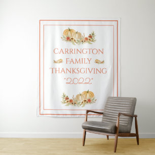 Thanksgiving Pumpkins Floral Watercolor Tapestry