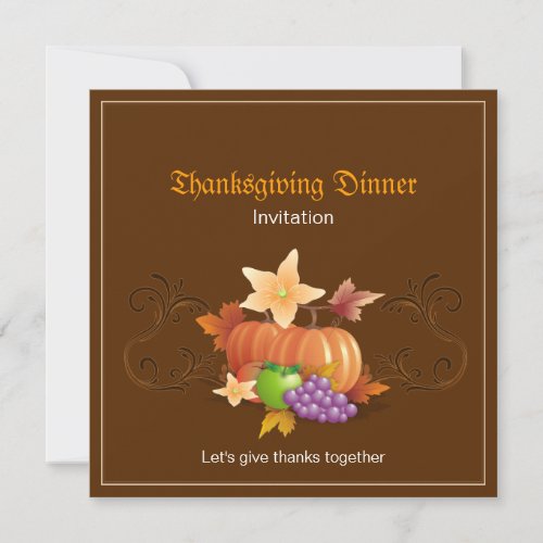 Thanksgiving Pumpkins Fruits Leaves Classic Personalized Invite