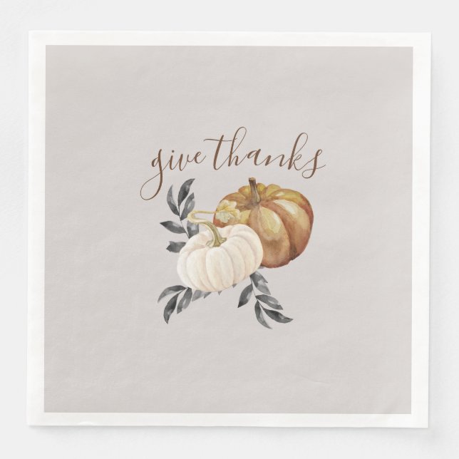 Thanksgiving Pumpkins Give Thanks Dinner Paper Dinner Napkins (Front)