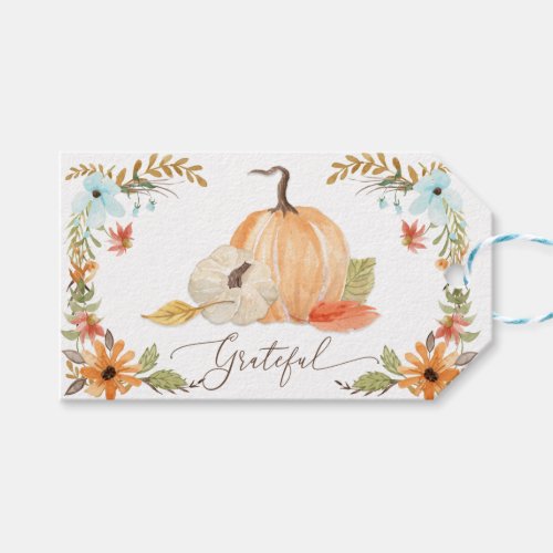 Thanksgiving Pumpkins Grateful Fall Floral Autumn Gift Tags