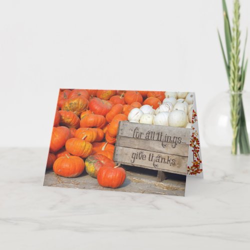 Thanksgiving pumpkins in crate holiday card