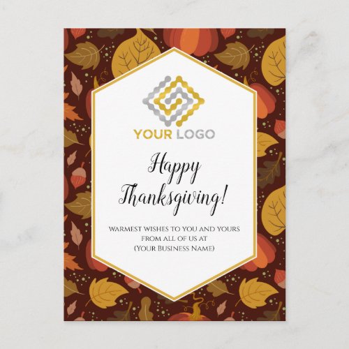 Thanksgiving Pumpkins Leaves Logo Business Postcard