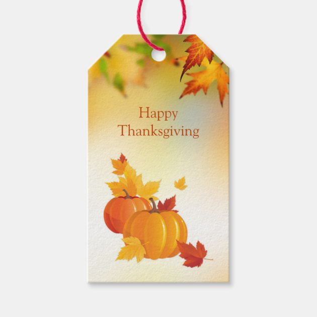 Thanksgiving, Pumpkins, Maple Leaves Gift Tags