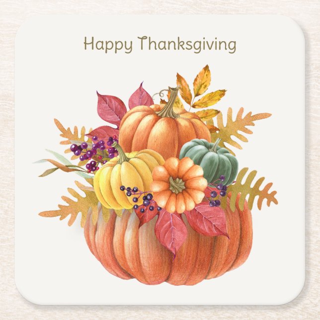 Thanksgiving Pumpkins Paper Coaster (Front)