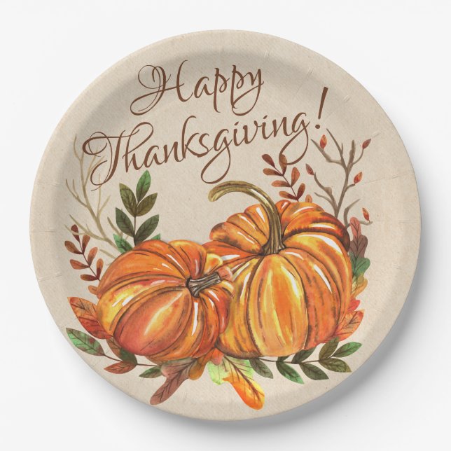 Thanksgiving Pumpkins Paper Plates (Front)