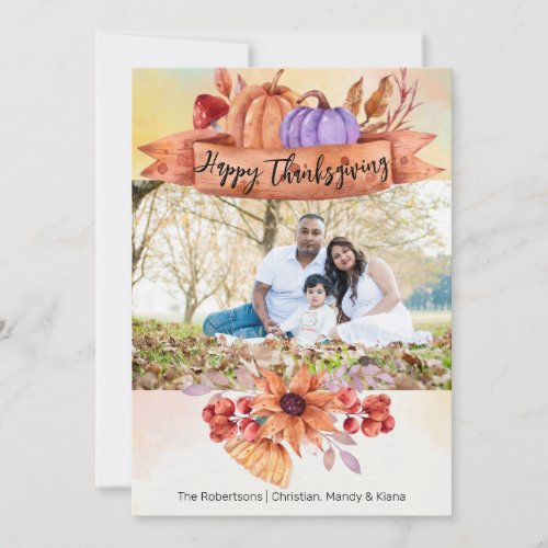 Thanksgiving pumpkins personalised photo card