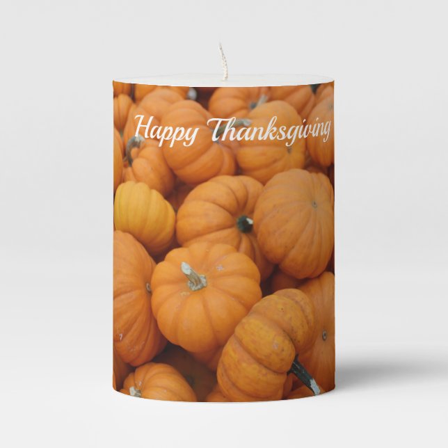 Thanksgiving pumpkins pillar candle (Front)