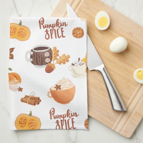 Thanksgiving Pumpkins spice latte autumn Kitchen Towel