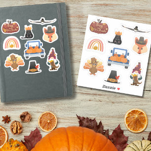 Thanksgiving Pumpkins, Turkey, Pilgrim Hat & Fall  Sticker